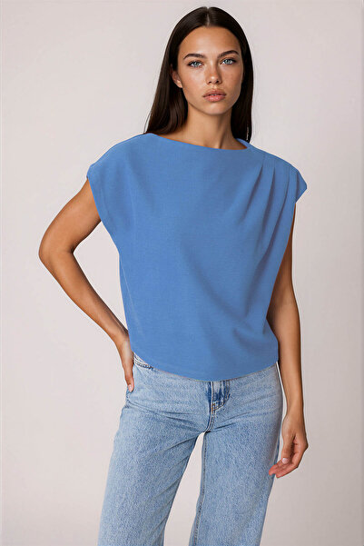 Vitrin Short Sleeve Knitwear Blouse with Gathered Shoulder