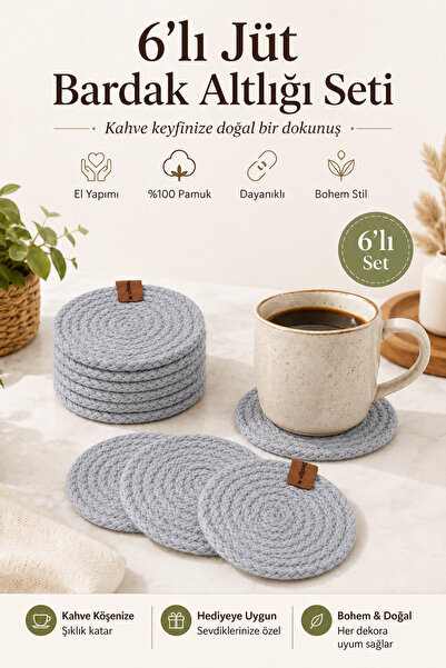 Fabrix Home مجموعة من 6 قطع من مفارش الأكواب القطنية المصنوعة يدويًا باللون ا...