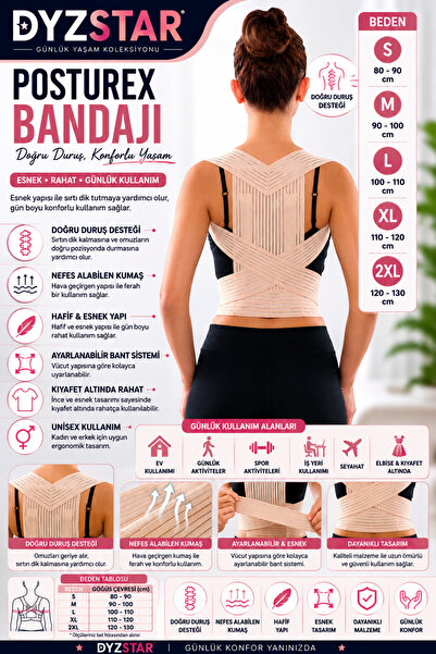 DYZSTAR Posturex Bandage Adjustable Flexible Back Shoulder Support Band Breat...