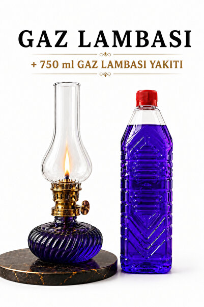 ByKurt Nostaljik Cam Gaz Lambası Ve 750 ml Gaz Lambası Yakıtı Seti. / Ev, bah...