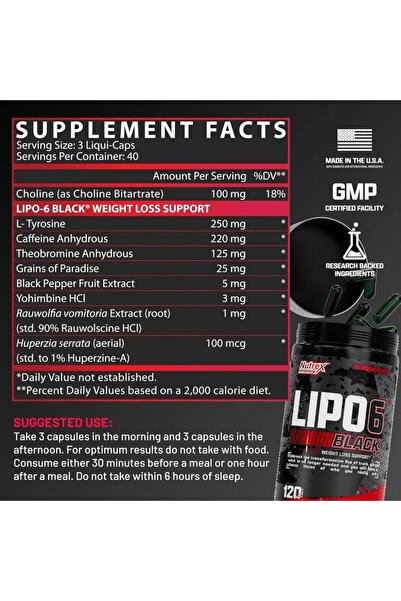 Nutrex Research Nutrex Lipo6 Black Max Strength Fast Acting Energy Diet Pills (120 Capsules)