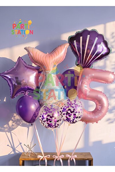 Parti Station Deniz Kızı Konsept 5 Yaş Balon Deniz Kızı Doğum Günü Set Yaş Ba...