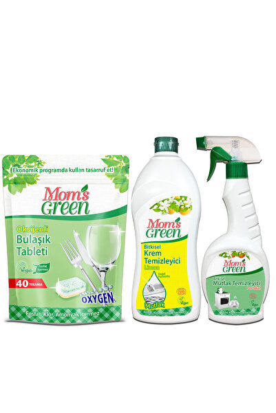 Mom's Green 3'lü Set- 40'li Bulaşık Makinesi Tableti Krem Temizleyici Limon 7...