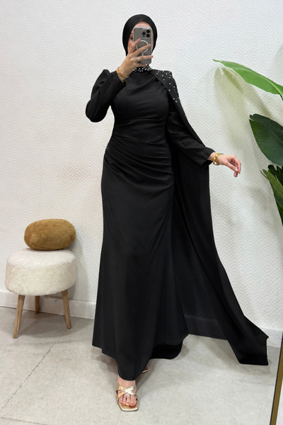 Abiye Diyarı فستان سهرة من قماش الكريب مزين بحجر الزيرينا