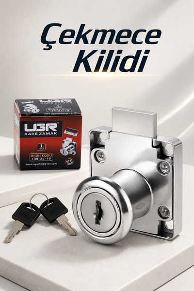 NZB Mobilya Çekmece Dolap Kilidi Nikel Krom 2 Anahtarlı Kilit 4x4 cm 22 mm