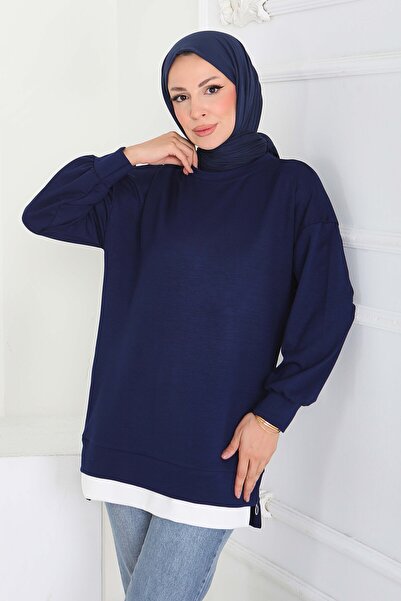TOFİSA Garnili Fermuarlı Modal sweatshirt - 27610-LACIVERT