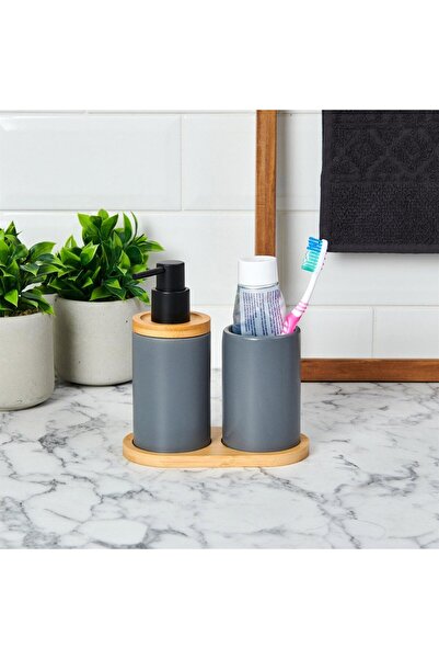 gifttime Set de baie dublu din ceramică cu suport din bambus