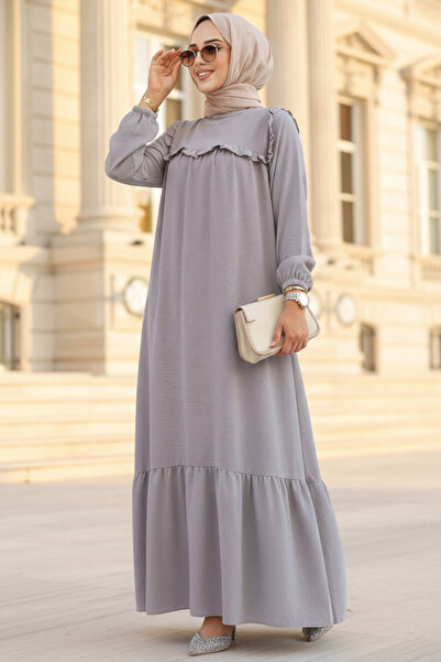Neva Style Φόρεμα Hijab με λεπτομέρεια βολάν σε γκρι χρώμα 7681GR