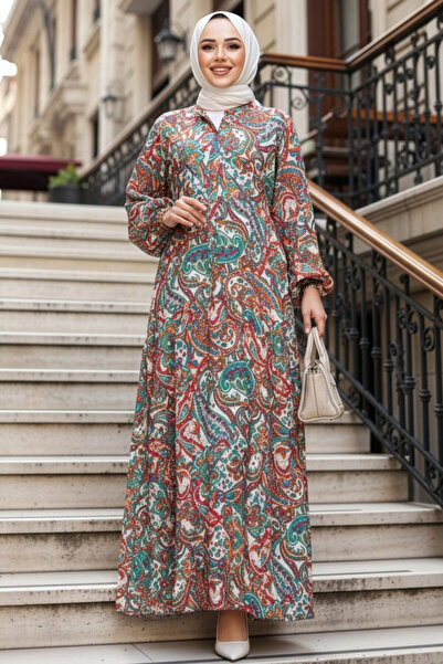 N.S NEVA STYLE Patterned Orange Hijab Dress 23585t