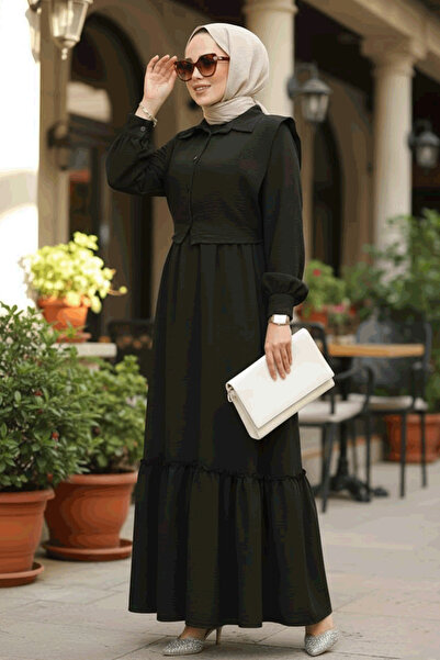 Neva Style فستان حجاب أسود مفصل التفصيل 30023S