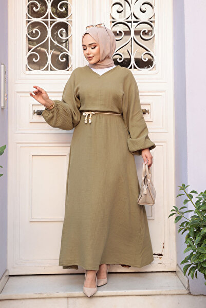 N.S NEVA STYLE Φόρεμα Outdoor Khaki Hijab Muslin 19033AHK