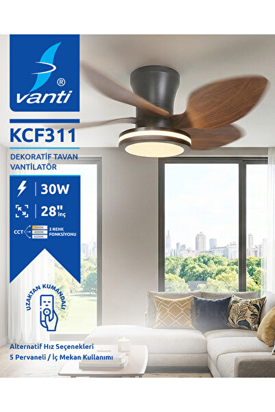 Vanti KCF311 30W LEDLI DEKORATIF PLASTIK TAVAN VANTILATÖRÜ KOYU AHSAP