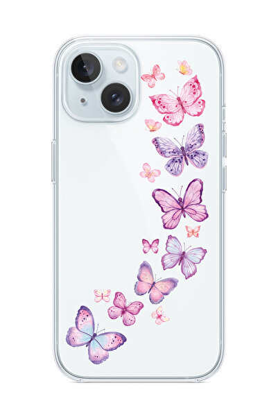 3GEN CASE iPhone 13/iPhone 14 Uyumlu Pastel Kelebekler Desenli Şeffaf Silikon...