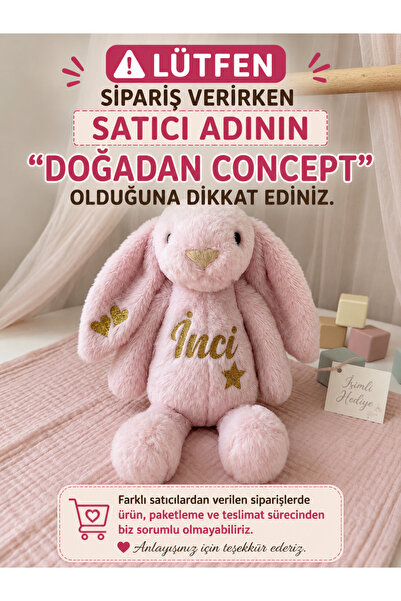 Doğadan Concept İsme Özel Peluş Tavşan & Bez Çanta Seti – Simli Gold Baskılı ...
