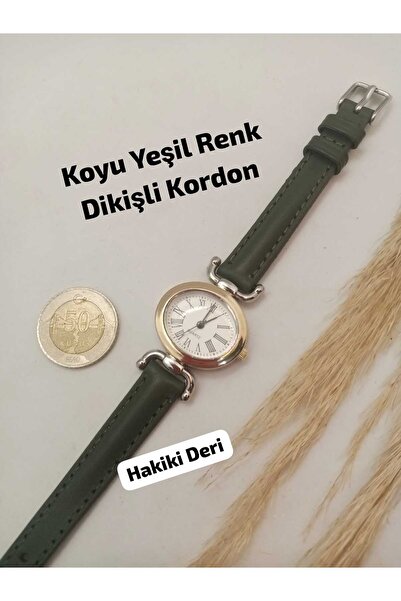 Brality Genuine Leather - Dark Green Color Stitched Cord, Vintage Retro Model...