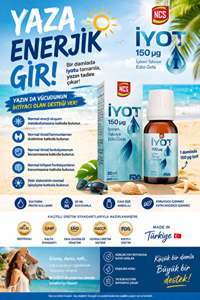 NCS İyot 150 Mcg 20 Ml Damla İçilebilir Form Gıda Takviyesi Fda