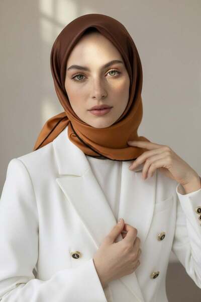 Vissona %100 Twill İpek Degrade Desenli Taba Renkli 90x90 Eşarp Dikim Şekli :...