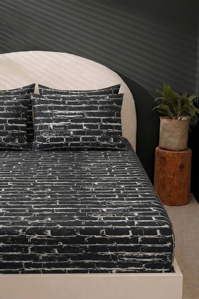 Lorien Set cearșafuri elastice cu model de piatră antracit - simplu/ dublu/ s...