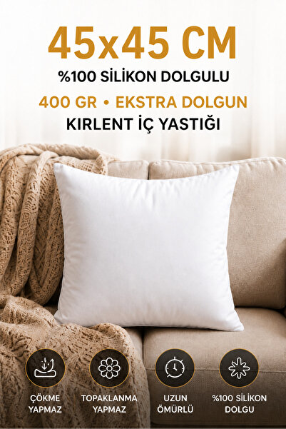 Dikdörtgen Kırlent İç Yastığı 45x45 cm %100 Silikon Dolgulu 400gr Ekstra Dolgun İç Dolgu