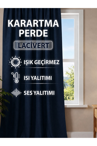 Yuka Cortina opacă, rezistentă la lumină, de culoare ALBASTRU ÎNCHIS, fără ba...