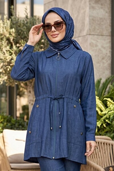 N.S NEVA STYLE قبعة حجاب باللون الأزرق النيلي مع سحاب 15221IM