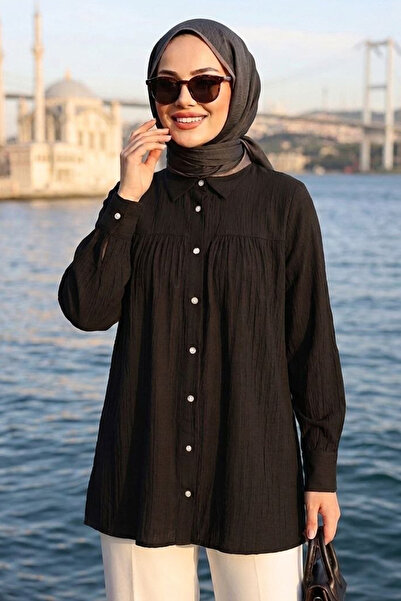 N.S NEVA STYLE Düğmeli Siyah Tesettür Tunik 10682S