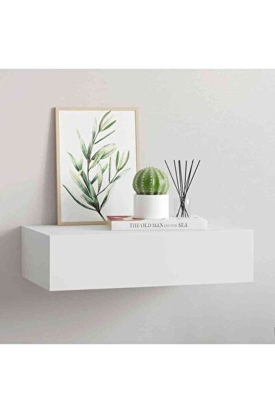 Concept Raft de perete cu sertar, alb, 40x23,5x10 cm, MDF