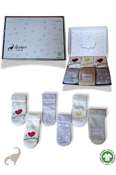 OKAYRO ORGANIC 6’lı %100 Organik Havlu Örgü Yenidoğan Bebek Çorap Seti – Hedi...