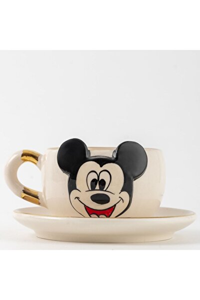 BSK Ceramics Handmade Mickey Mouse Çay Fincanı Beyaz