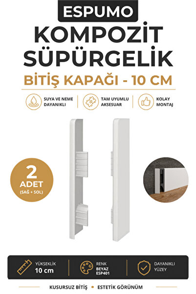 AGK Espumo Kompozit Süpürgelik 10 cm Bitiş Kapağı Aksesuarı (1 Paket - 2 adet...
