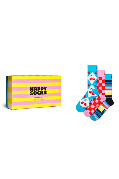 Derimod Happy Socks Women's Multi-Colored Patterned Cotton 3-Piece Sock Set P...