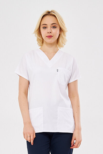 DRCLASS Single Top White Lycra Unisex Bat Sleeve Nurse and Doctor Uniform