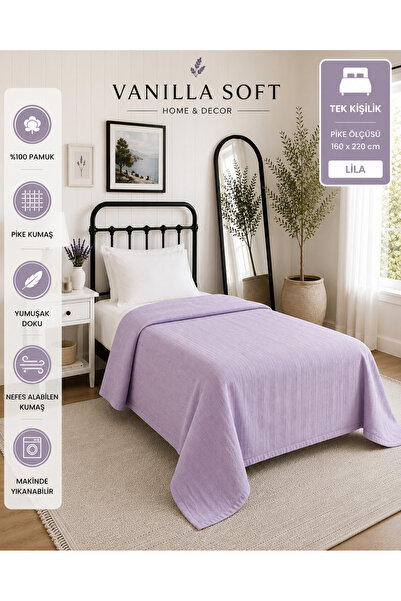 vanillasoft Vanilla Soft Single 100% Cotton Lilac Pique Bedspread 160 X 220 B...