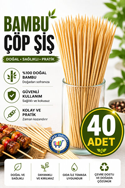 nistabolje 40 Adet Çöp Şiş Bambu Ahşap Şiş