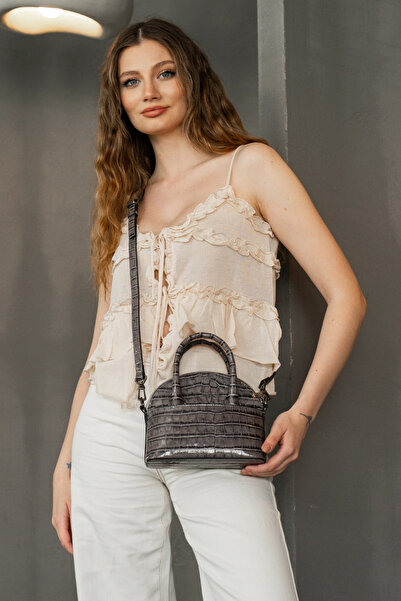 BUENO Gray crocodile women's handbag