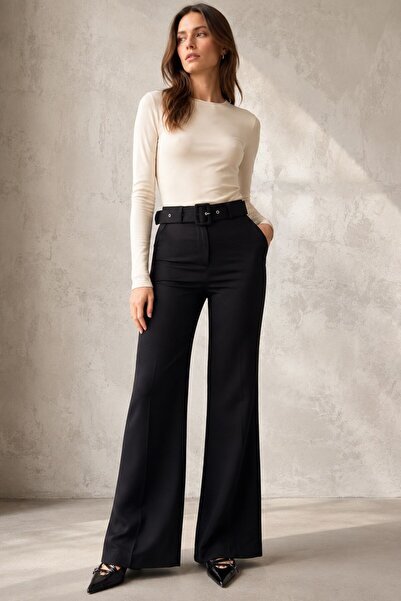 Madmext Black Spanish Leg Women's Fabric Pants Mg2303