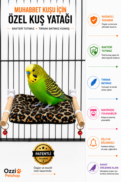ozzipetshop Kuş Yastığı - Muhabbet Kuşu Uyku Yatağı -yumuşak Uyku Tüneği Süpr...