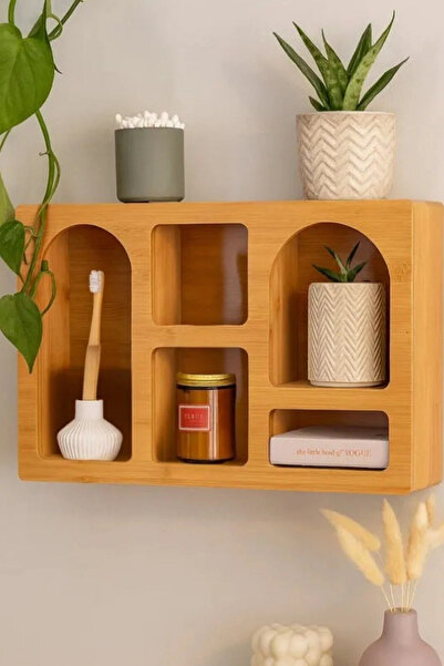 Begin Power Dekoratif Bambu Duvar Rafı 40X28 Cm Dekor Obje Düzenleyici Organi...