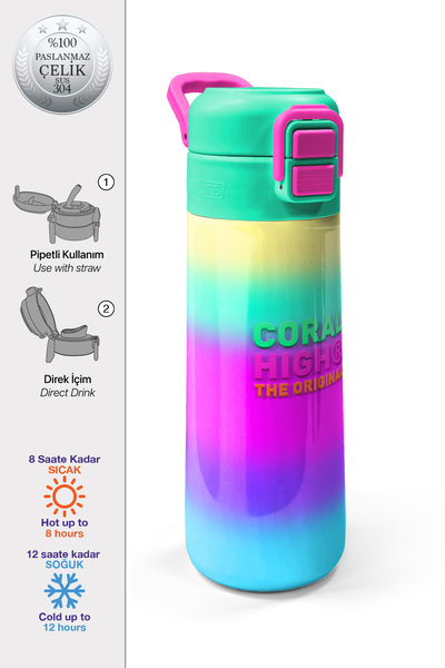 Coral High Kids Color Changing Patterned Straw and Direct Drinking Steel Ther...