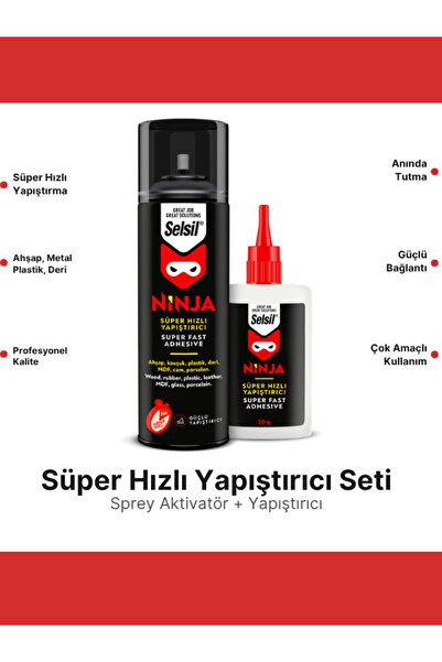 Selsil Ninja Süper Hızlı Yapıştırıcı 400 ml + 100 gr Sprey Aktivatörlü MDF Ah...
