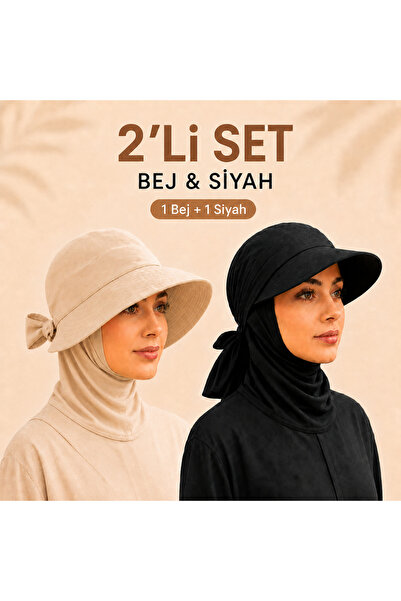 MYZİ STORE Kadın Yazlık Tesettür Vizörlü Bağlamalı Siperli 2'li Set Şapka Şık...