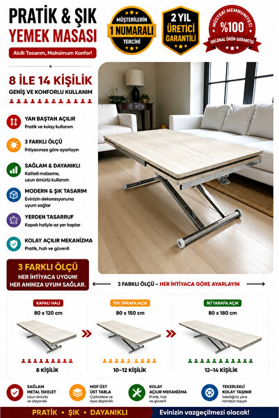 SEHPAM AKILLI Yan Baştan Açılır Akıllı Yemek Masası Oval Mdf Tabla Alt Mekani...
