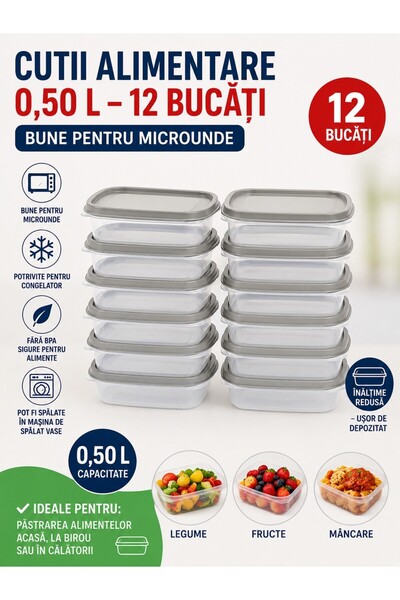 Rothoplast Set 12 cutii alimentare pentru microunde, 0.5 L, cu capac