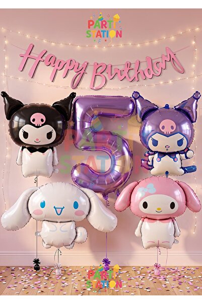 Parti Station Sanrio Kuromi Melody Cinnamon 5 Yaş Mor Balon Set Anime Kuromi ...