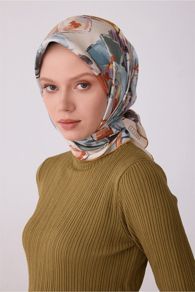 Belli Tivil Saf İpek Eşarp 4310 - 81 Sarı Pastel Desen