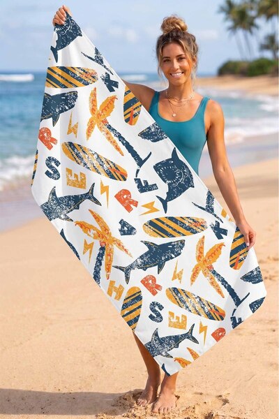 VEVİEN HOME Πετσέτα θαλάσσης Shark Summer Digital Printed 75x150 cm