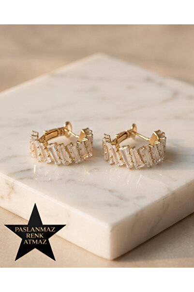 XUPING JEWELRY Xuping 14K Altın Renginde Kristal Taşlı Kararmaz Kadın Halka Küpe