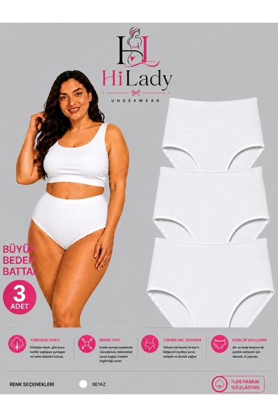 Hilady Women's Oversize Large Size Panties High Waist 3 Pack