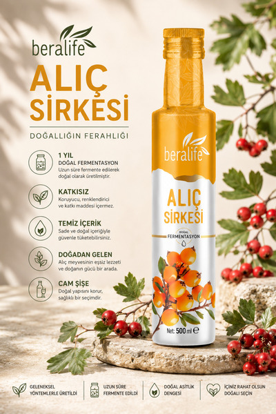 BERALİFE Alıç Sirkesi - 500 ml Doğal Fermente Alıç Sirkesi