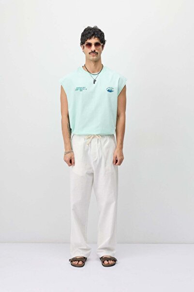 VAMOSCLO Lace-Up Baggy Fit Linen Trousers Ecru